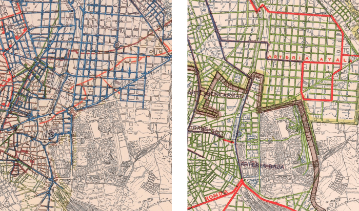 Madrid: water supply (1929). Santillana Hydraulic Society Network and Old Voyages (left). Canal de Isabel II (right). National Geographic Institute (IGN).