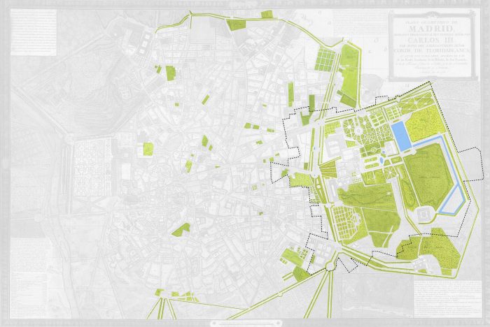 Map of the City of Madrid (1785), by Tomás López. Analysis of the travel network, prepared by the author based on historical cartography.