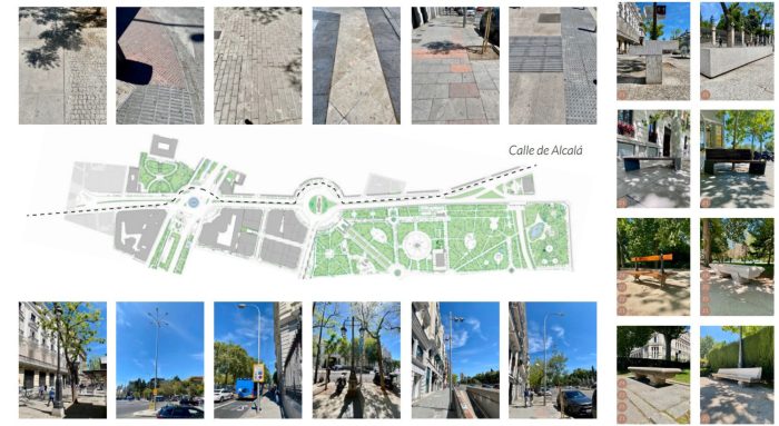 Diagram of Sector 1, Calle de Alcalá, prepared by the author, and analysis of differences in urban furniture.