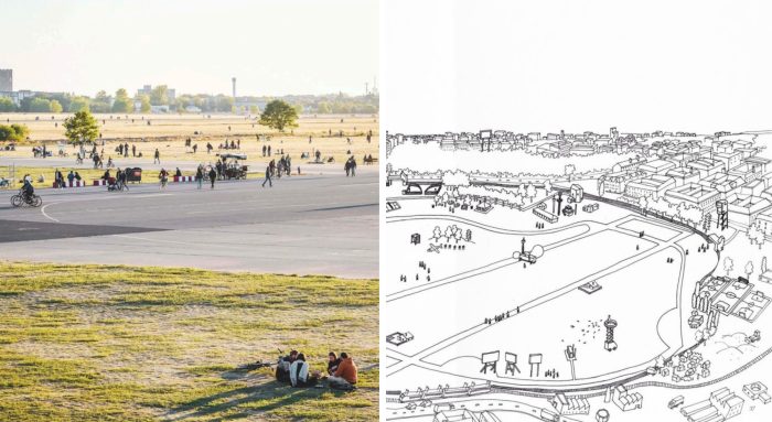 Image and drawing of Tempelhofer Feld by Raumlabor.