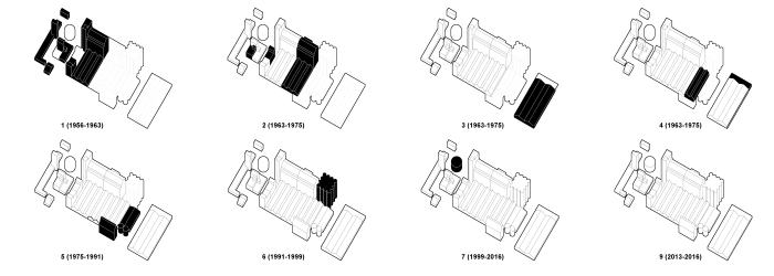 Axonometric diagrams of the construction process of the old factory.