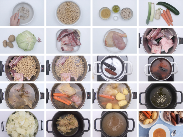 Step-by-step instructions for making cocido. Recipe and photographs by the author.