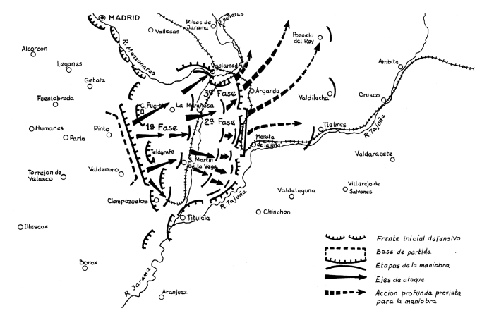 The Plan to attack from the Left: The Battle of Jarama (Source: Vicente Rojo, Así fue la defensa de Madrid, 1967)